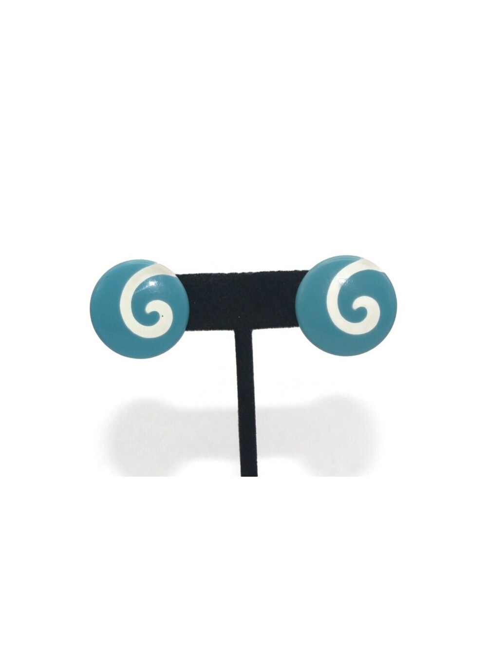 Bold Vintage Light Blue and White Swirl Round Plastic Stud Post Back Earrings.
